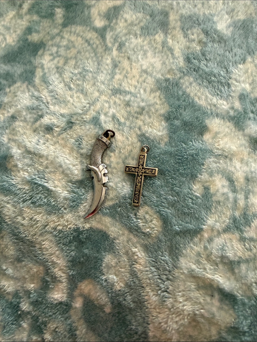 Silver-Tone Men's Knife & Cross Charm Pendants - Silver